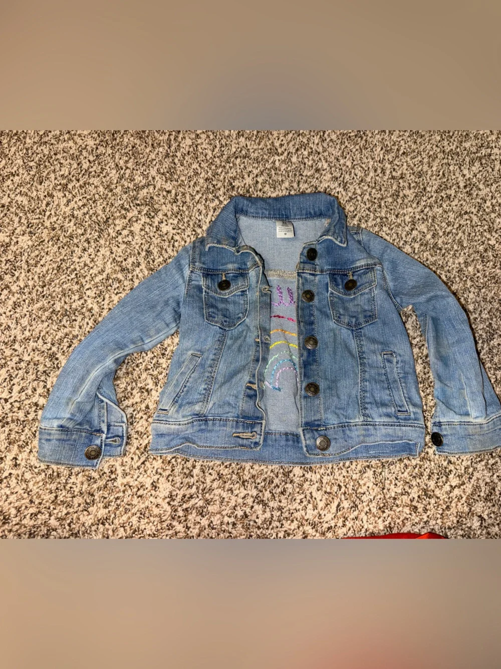 Light Blue Denim Jacket with Rainbow and Ella Embroidery on the Back 3T